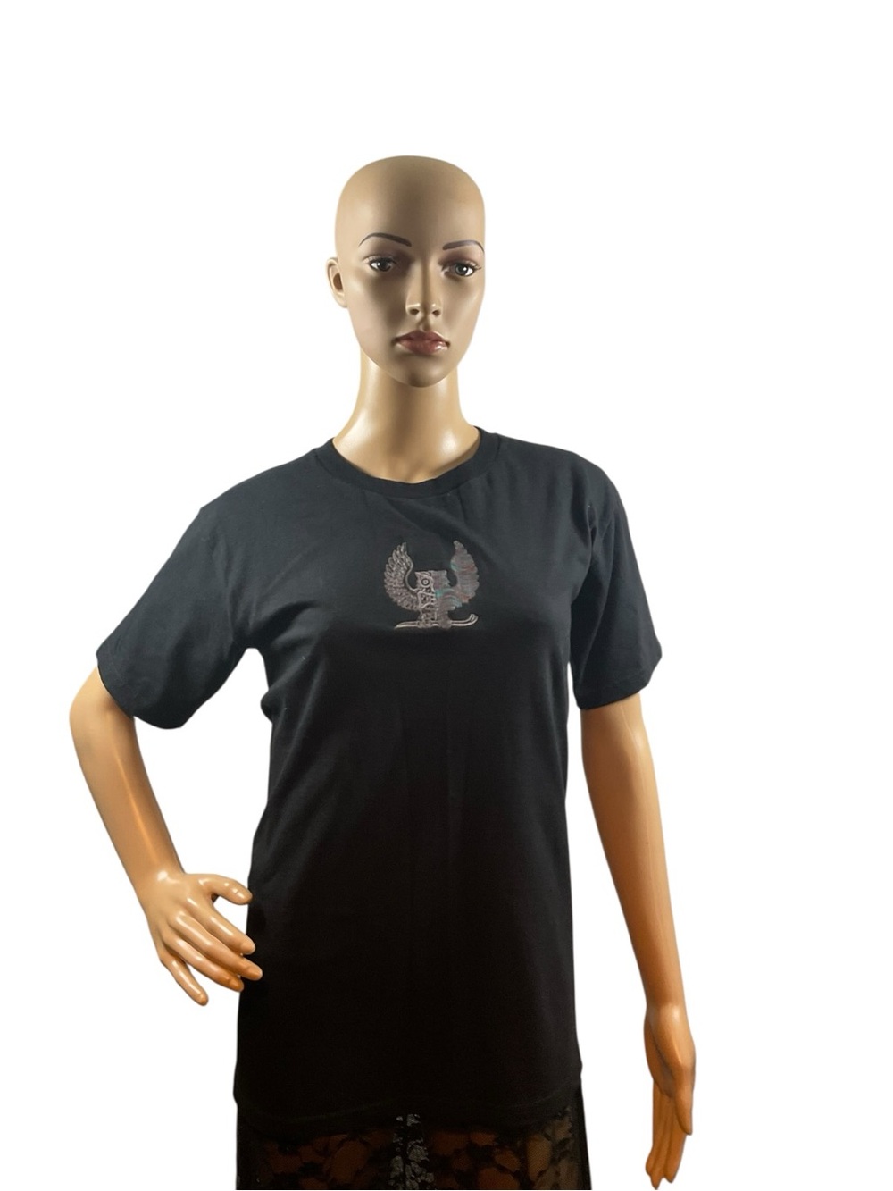 Unbranded Black Short-Sleeve Crewneck Tee with Metallic Chest Emblem